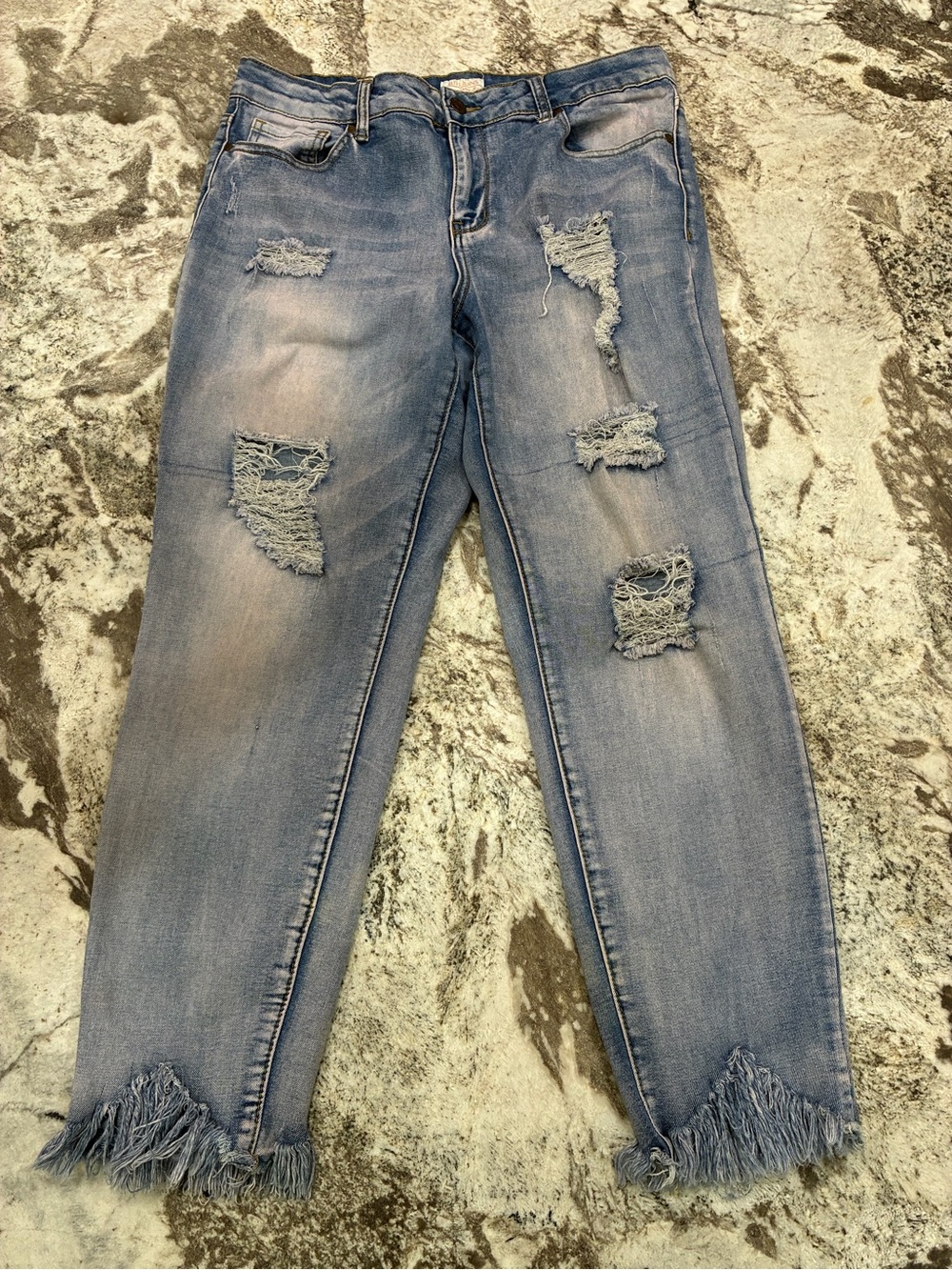 Elite Jeans Light Wash Distressed Fringe Skinny Jeans Juniors 13/14 Denim-0003